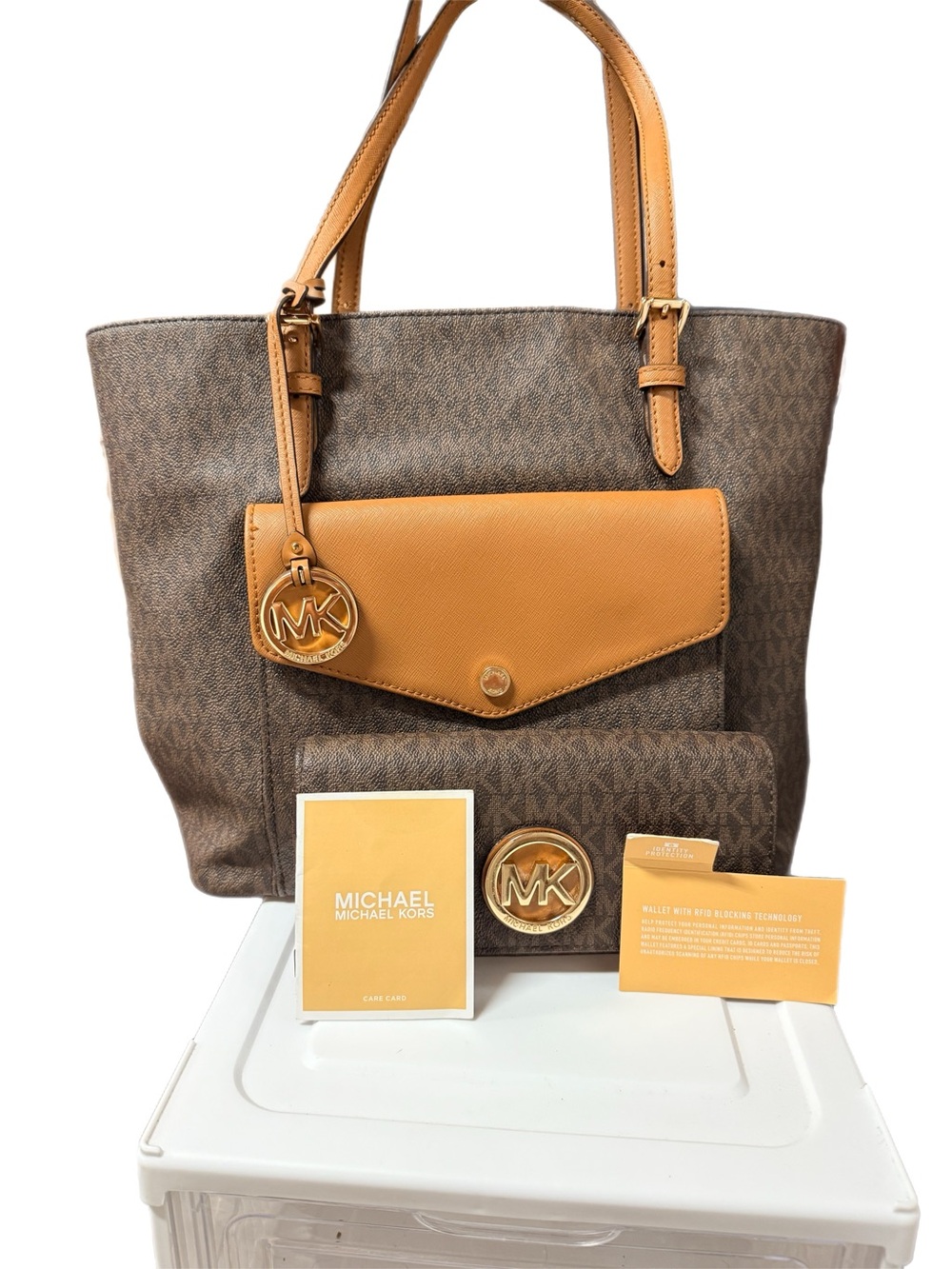 Michael Kors Brown & Tan Signature Tote with  matching wallet